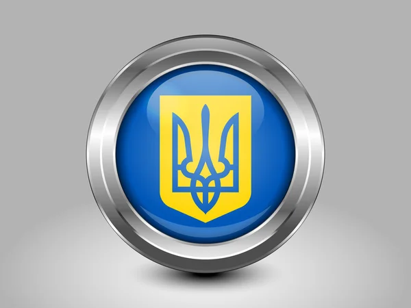 Státní znak Ukrajiny. Kovové kulaté ikona — Stockový vektor