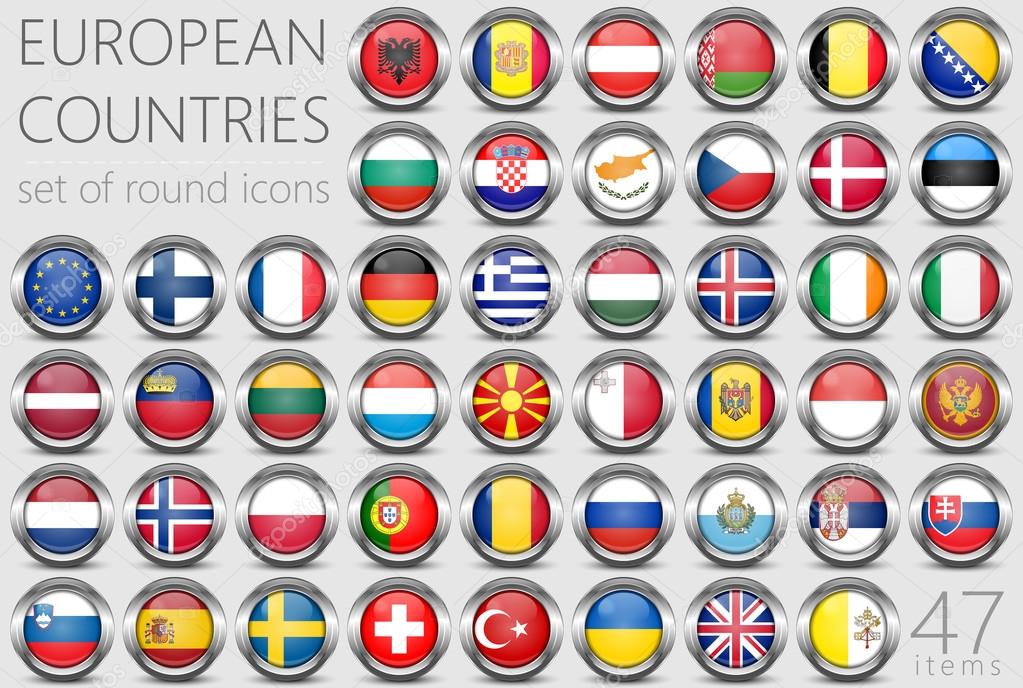 European Flags. Metal Round Icons