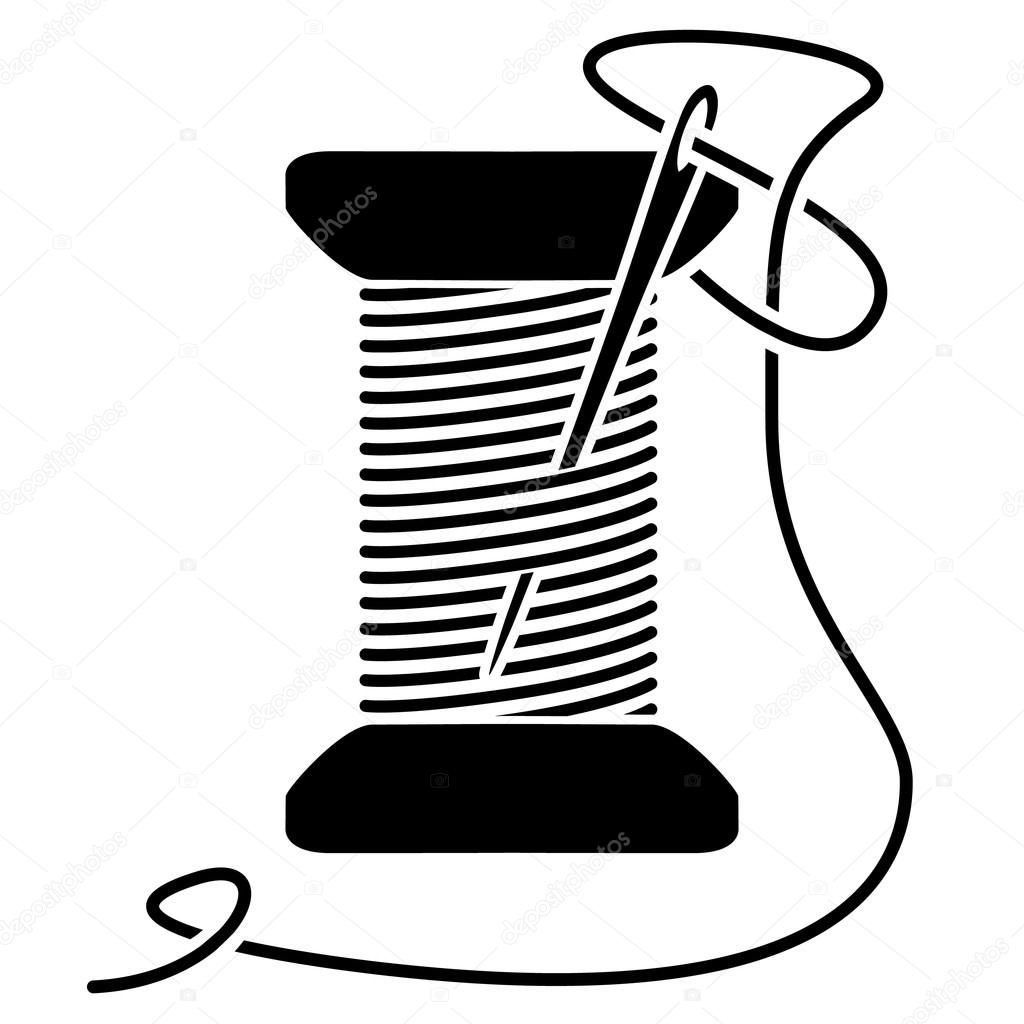 Vector illustration of a spool of orange thread and a sewing