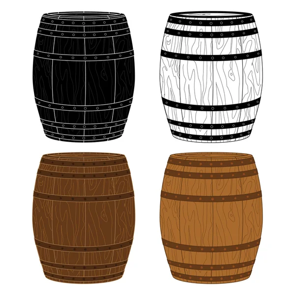 Four Wooden Barrels Vector — Stock Vector