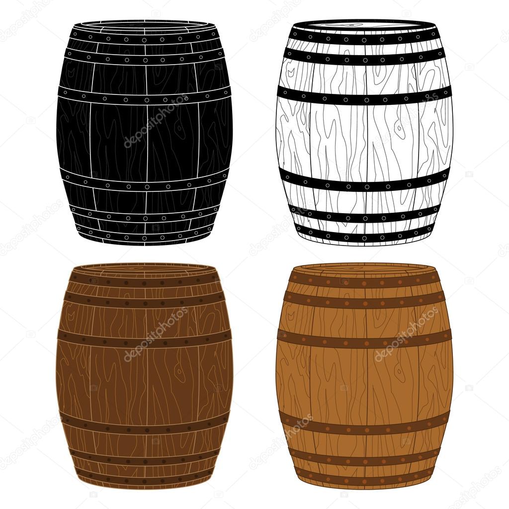 Four Wooden Barrels Vector