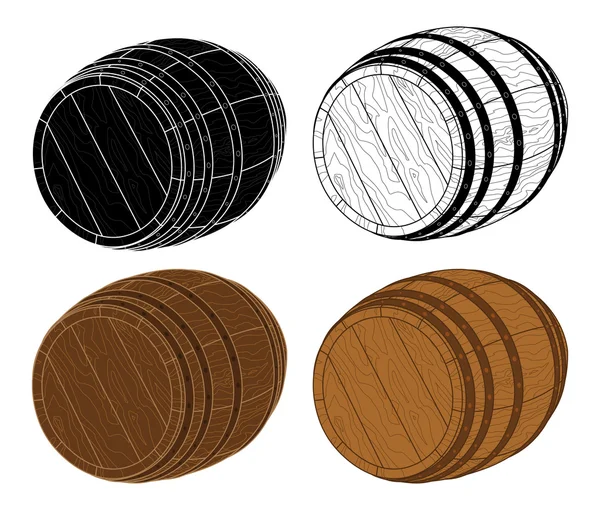 Чотири дерев'яні бочки Векторні — стоковий вектор