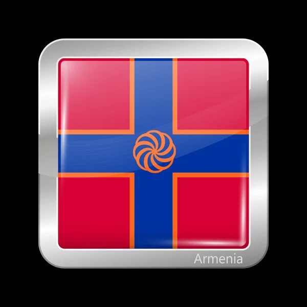 Flag of Armenia. Metalic Icon Square Shape — Stock Vector