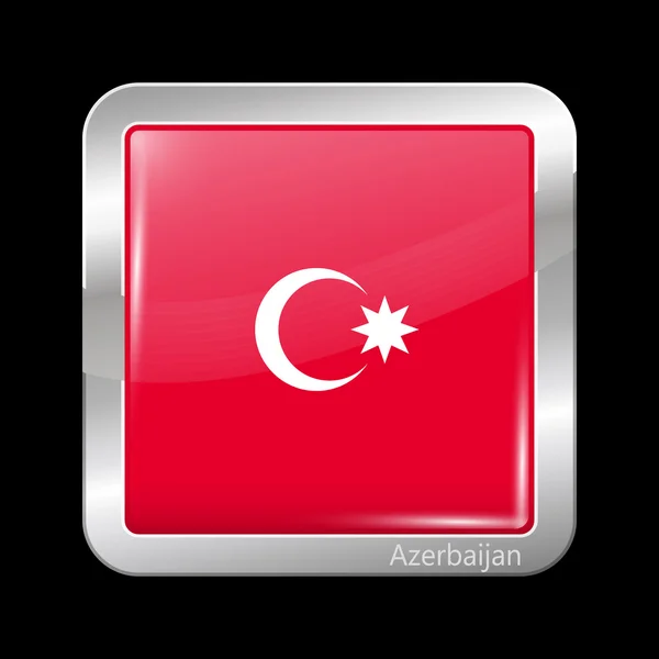 Bandeira do Azerbaijão. Forma quadrada do ícone metálico — Vetor de Stock