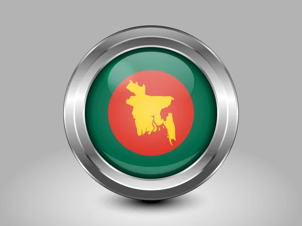 Flag of Bangladesh with Map. Metal Round Icon — Stok Vektör