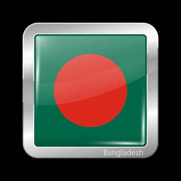Flag of Bangladesh with Circle in the Center. Metalic Icon Squar — Stock Vector