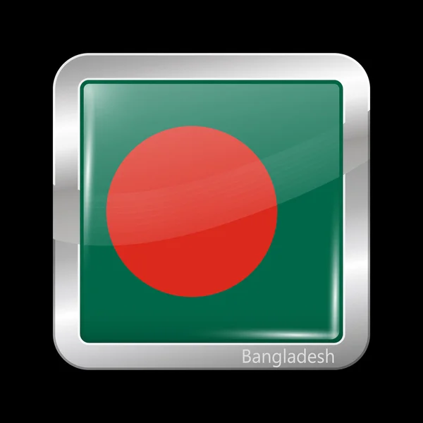 Flag of Bangladesh. Metalic Icon Square Shape — Stock Vector