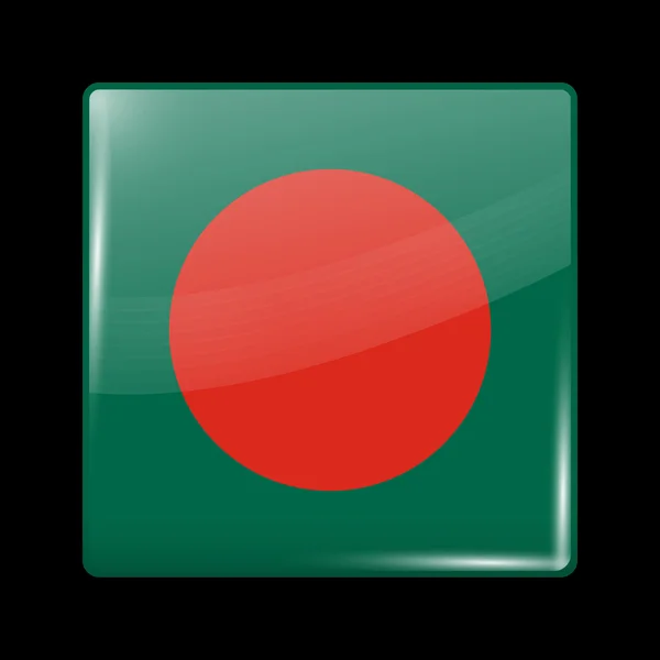 Flag of Bangladesh with Circle in the Center. Glassy Icon Square — Stok Vektör
