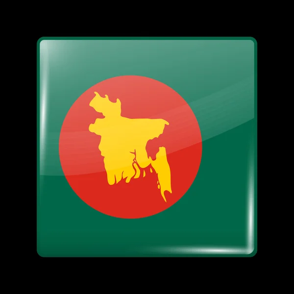 Flagge von Bangladesh mit Karte. glasige Ikone quadratische Form — Stockvektor