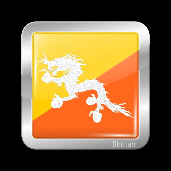 Bhutan Variant First Flag. Metalic Icon Square Shape — Wektor stockowy
