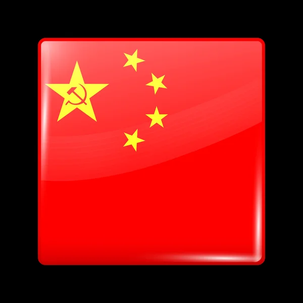 China Varian Bendera. Glassy Icon Square Bentuk - Stok Vektor