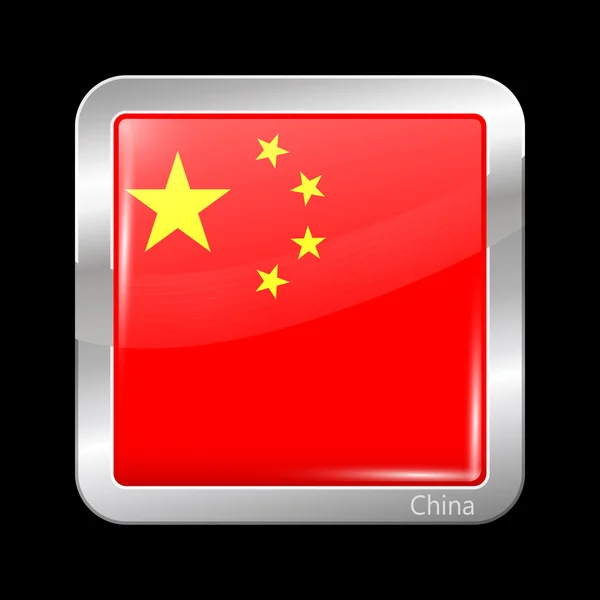 Bandera de China. Icono metálico Forma cuadrada — Vector de stock