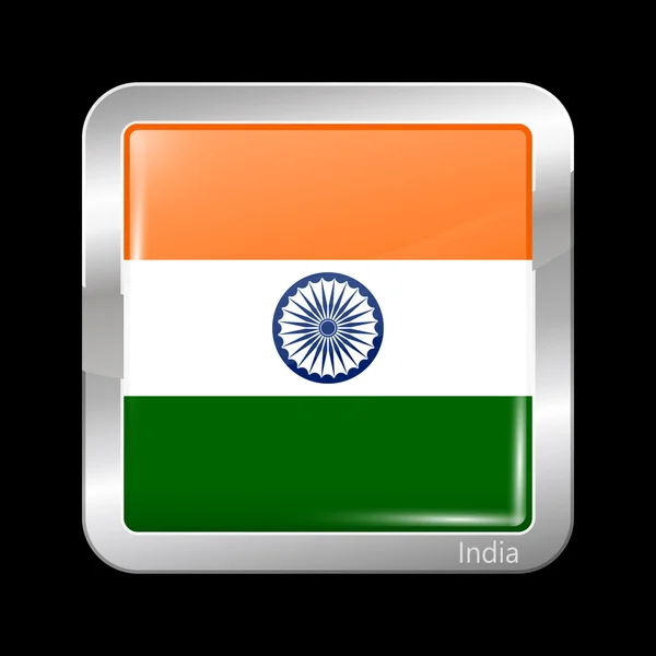 Indien Variant flagga. Metalliska ikonen Square form — Stock vektor
