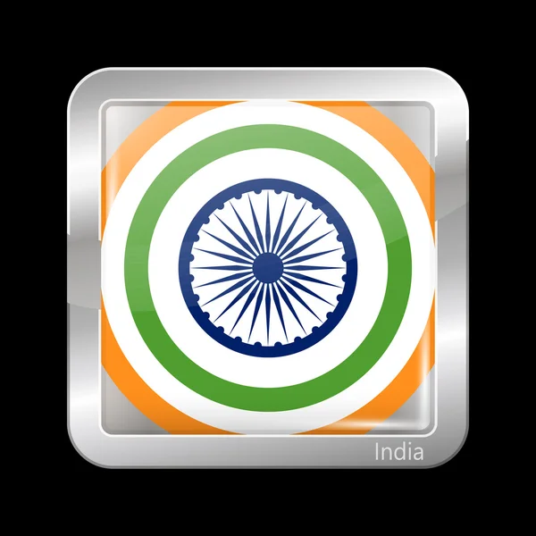Bandera variante de la India. Icono metálico Forma cuadrada — Vector de stock