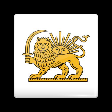 Variant Flag of Iran with Lion and Sun Emblem. Glassy Icon Squar
