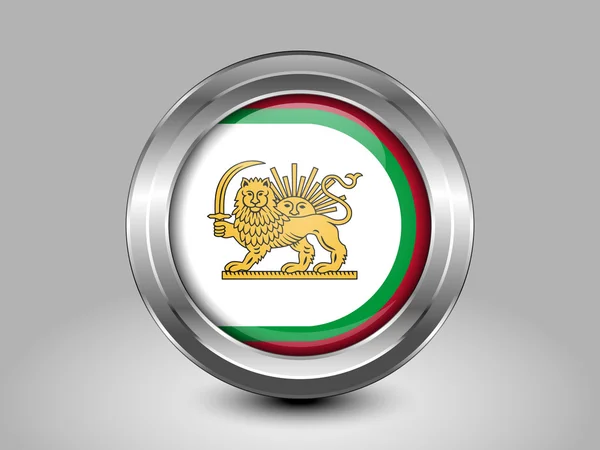 Variant Flag of Iran with Lion and Sun Emblem. Metal Round Icon — Stock Vector