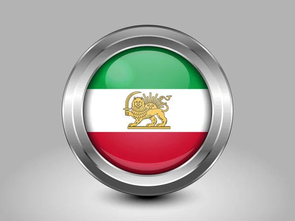 Variante der iranischen Flagge mit Löwe und Sonnenwappen. Runde Metallsymbole — Stockvektor
