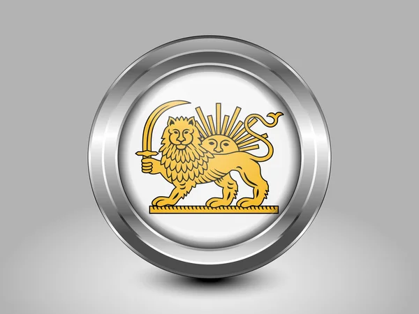 Variant Flag of Iran with Lion and Sun Emblem. Metal Round Icon — Stockový vektor