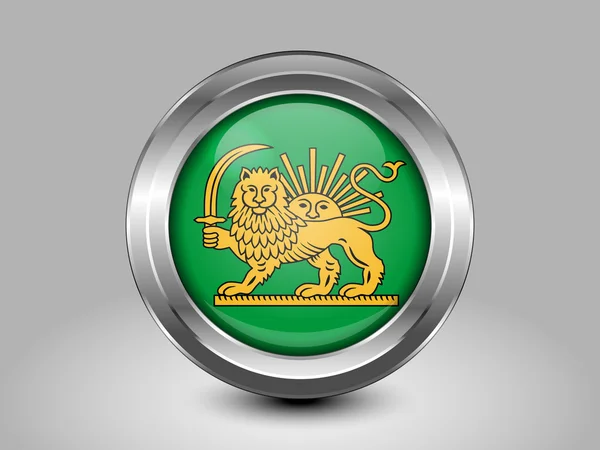Variant Flag of Iran with Lion and Sun Emblem. Metal Round Icon — ストックベクタ