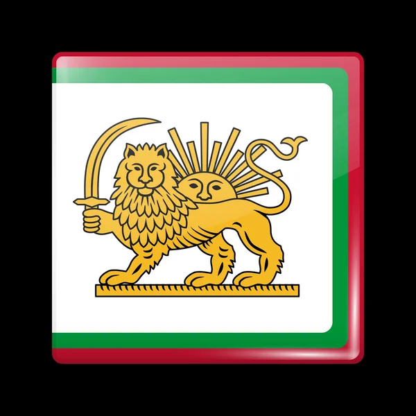 Variante Drapeau de l'Iran avec emblème du lion et du soleil. Icône de verre Squar — Image vectorielle