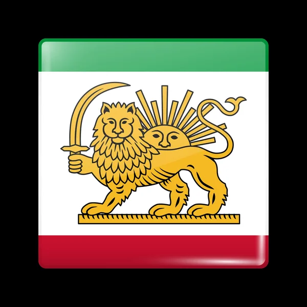 Variante Bandiera dell'Iran con Leone ed Emblema del Sole. Squar icona vetrosa — Vettoriale Stock