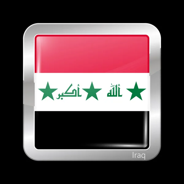 Old Version of Flag of Iraq. Icono metálico Forma cuadrada — Vector de stock