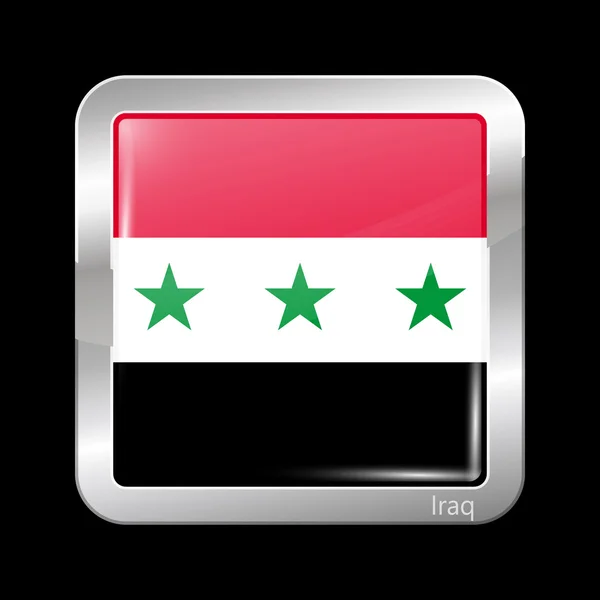 Vecchia versione della bandiera irachena. Icona metallica Forma quadrata — Vettoriale Stock