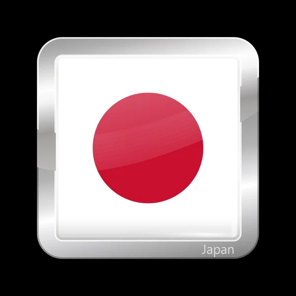 Bandera de Japón. Icono metálico Forma cuadrada — Vector de stock