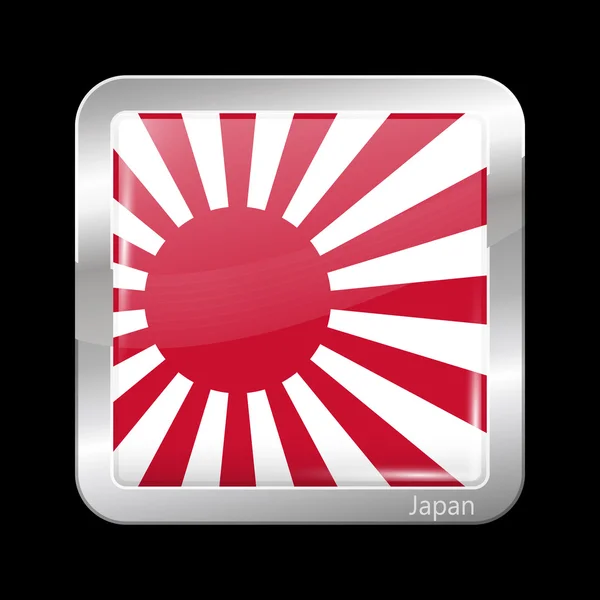 Bandera de Japón. Icono metálico Forma cuadrada — Vector de stock