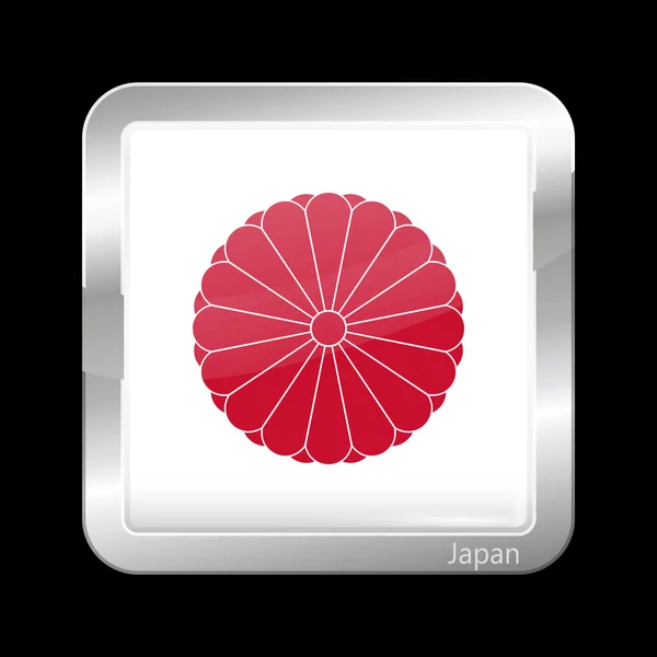 Bandera de Japón. Icono metálico Forma cuadrada — Vector de stock