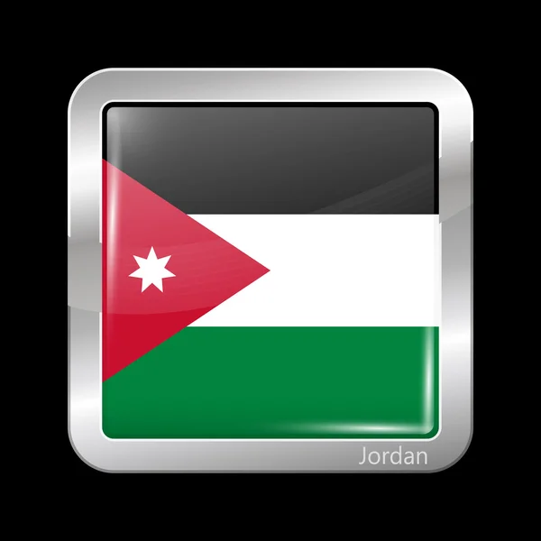 Bandera de Jordania. Icono metálico Forma cuadrada — Vector de stock