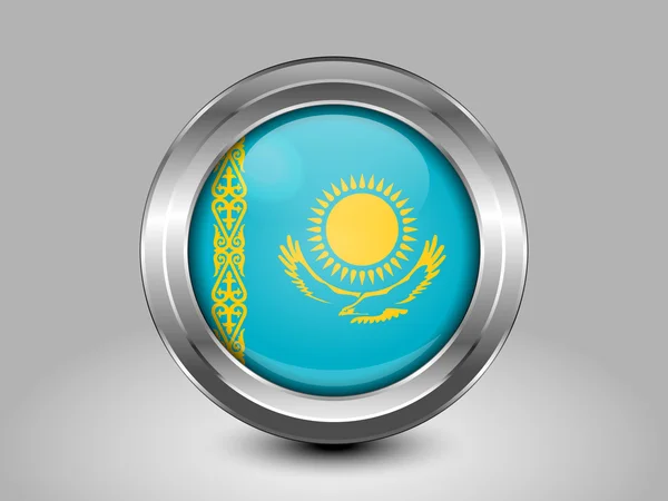 Bandera de Kazajstán. Icono redondo de metal — Archivo Imágenes Vectoriales