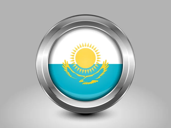 Bandera variante de Kazajstán. Icono redondo de metal — Vector de stock