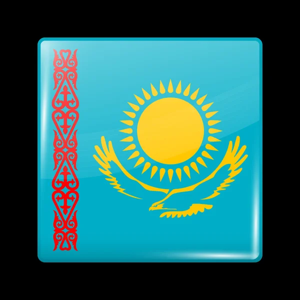 Bandera variante de Kazajstán. Icono vidrioso forma cuadrada — Archivo Imágenes Vectoriales