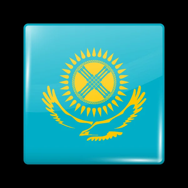 Bandera variante de Kazajstán. Icono vidrioso forma cuadrada — Vector de stock
