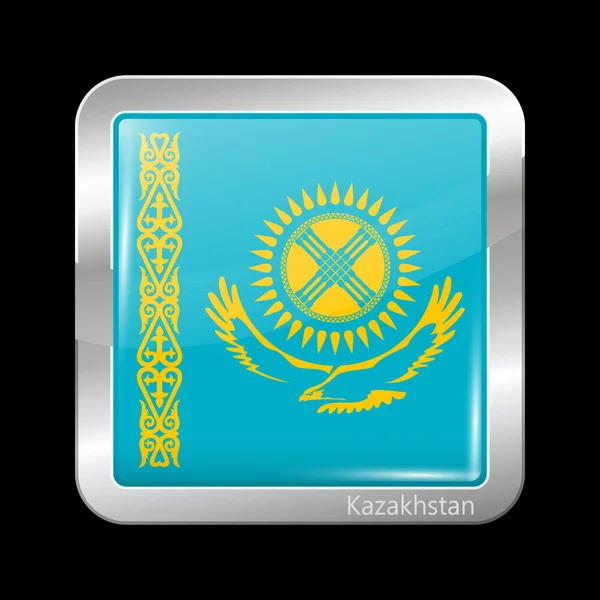 Bandera variante de Kazajstán. Icono metálico Forma cuadrada — Archivo Imágenes Vectoriales