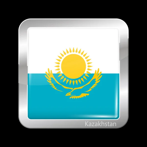 Bandiera Variante Kazakistan. Icona metallica Forma quadrata — Vettoriale Stock