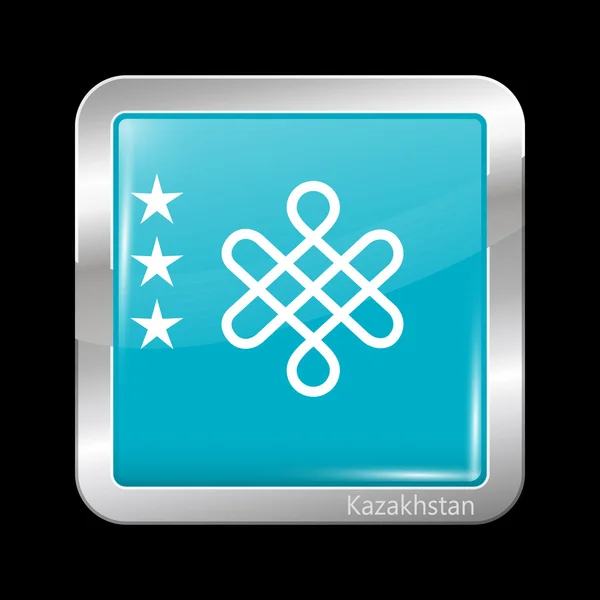 Bandera variante de Kazajstán. Icono metálico Forma cuadrada — Vector de stock