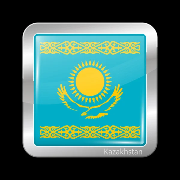 Bandiera Variante Kazakistan. Icona metallica Forma quadrata — Vettoriale Stock