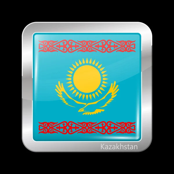 Bandera variante de Kazajstán. Icono metálico Forma cuadrada — Vector de stock