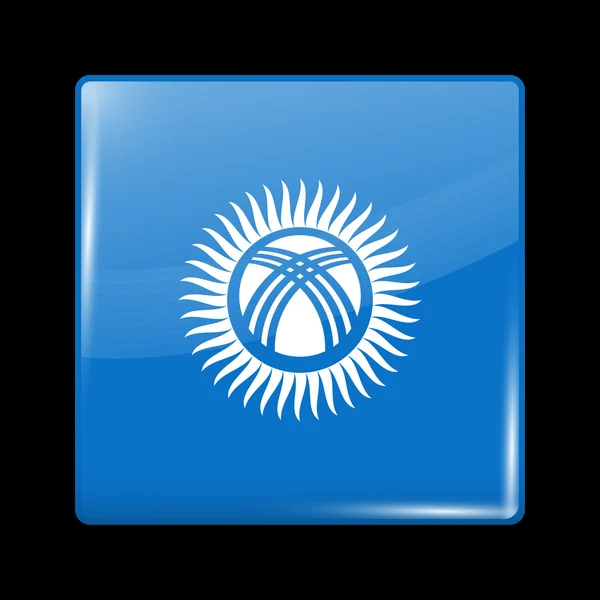 Kirguistán Posible bandera variante. Icono vidrioso forma cuadrada — Vector de stock