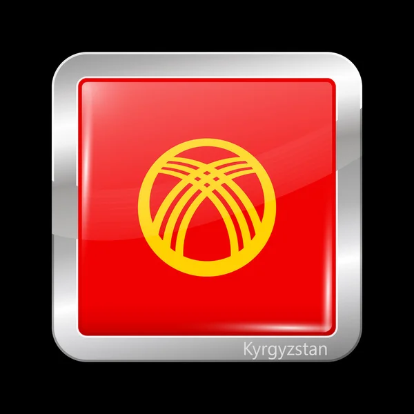 Kirguistán Bandera variante. Icono metálico Forma cuadrada — Vector de stock