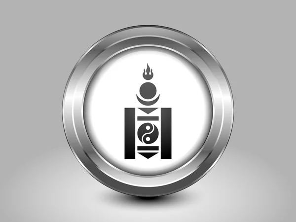 Mongoolse Soyombo in zwart-wit. Metalen ronde pictogram — Stockvector