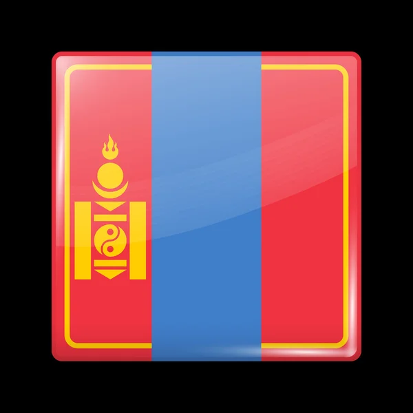 Mongolia Variant Flag. Glassy Icon Square Shape — Stock Vector
