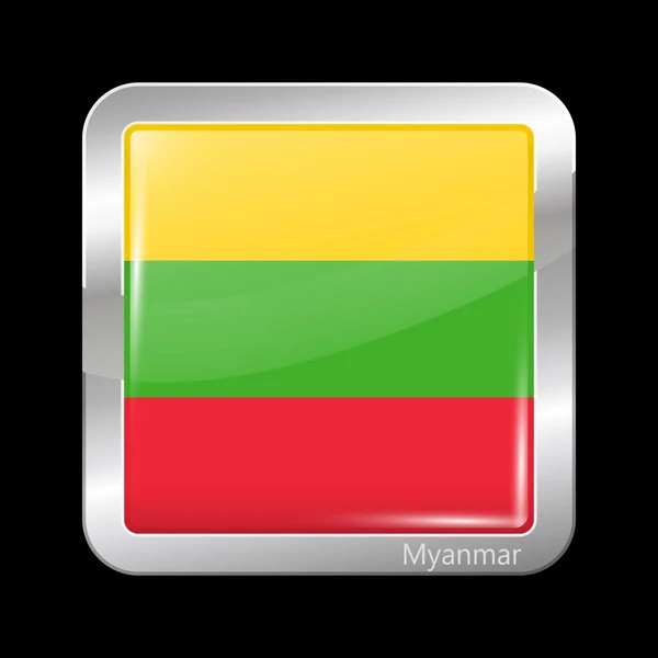 Varianty vlajka Myanmaru. Kovové ikona náměstí tvar — Stockový vektor