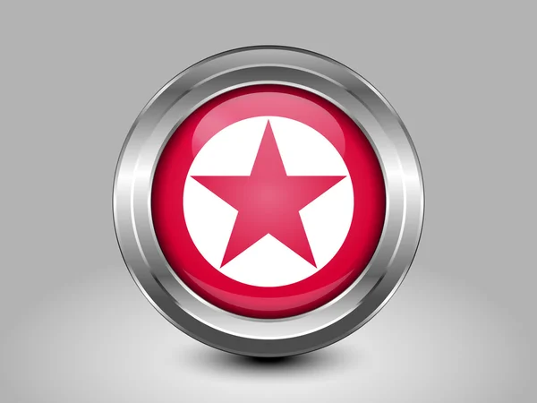 Severní Korea varianty vlajka. Kovové kulaté ikona — Stockový vektor