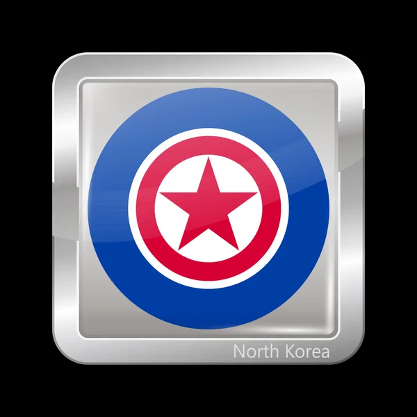 Nordkorea Variant flagga. Metalliska ikonen Square form — Stock vektor