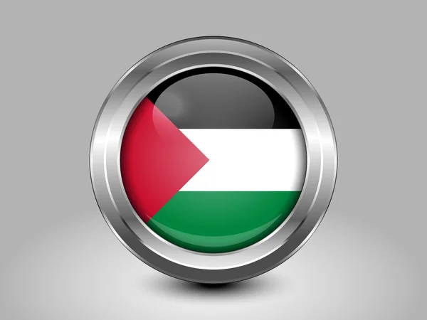 Bandera de Palestina. Icono redondo de metal — Vector de stock