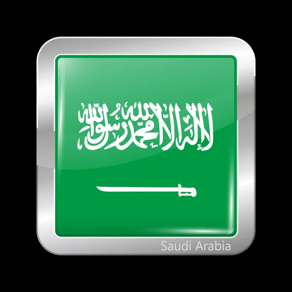 Bandeira da Arábia Saudita. Forma quadrada do ícone metálico — Vetor de Stock