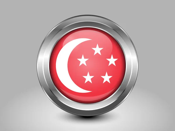 Drapeau de la variante Singapour. Icône ronde en métal — Image vectorielle